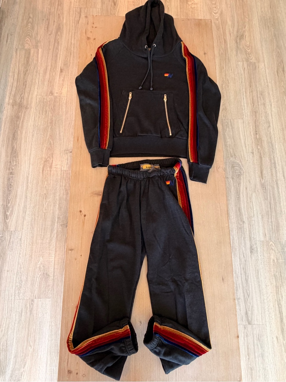 Aviator Nation!!! Black Hoodie & Joggers Set with Multicolor Stripe Accents